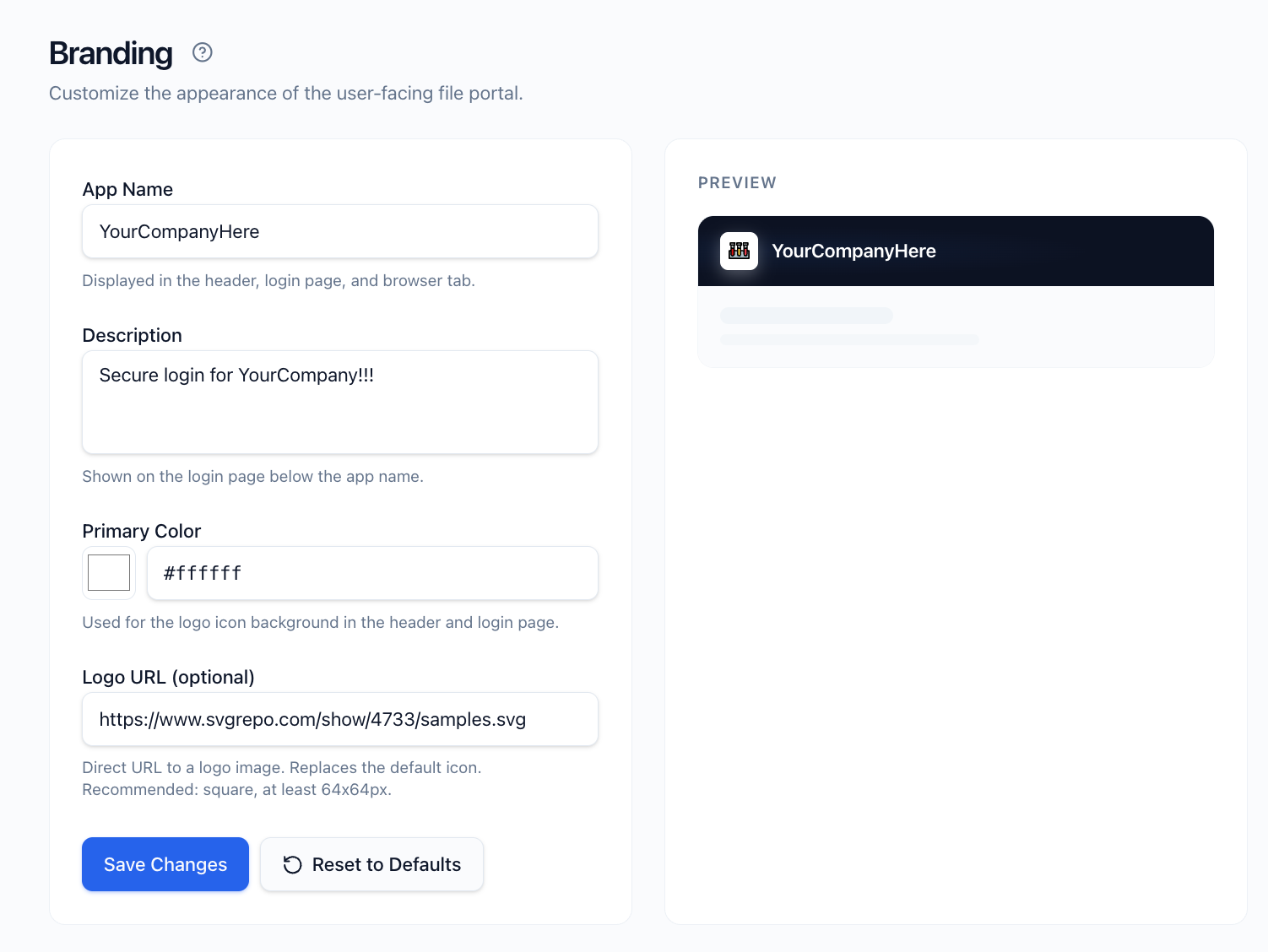 Branding customization preview