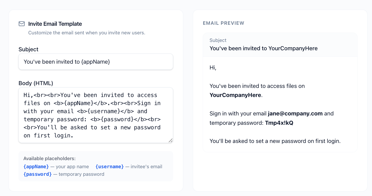 Email invite customization